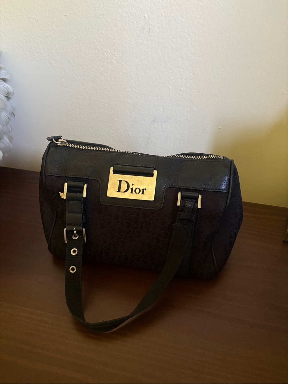 Dior Black Diorissimo Boston Bag with Silver Plaque Accent